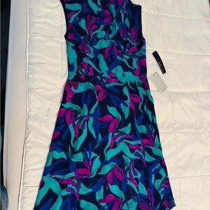 Maggy London Blue Pink Asymmetrical Sheath Dress